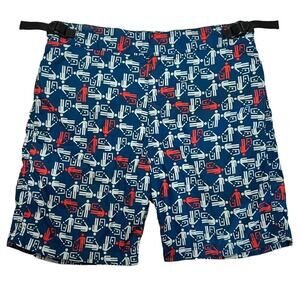 Comme des Garcons Shirt CDG Swim Trunks Large Blue Red Shorts Pockets Mesh
